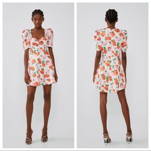 Zara Women Size S Floral Satin Rose Polka Dot Mini Dress Blogger Favorite Preppy